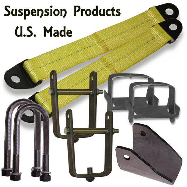 Suspension limiting straps, leaf-spring clamps, U-bolts