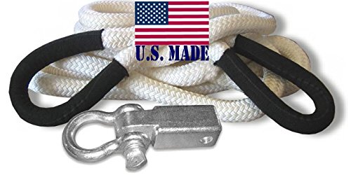 U.S. Made Kinetic Snatch Rope - 1 inch X 30 ft (The Original) with Receiver Shackle Bracket (4X4 Vehicle Recovery)