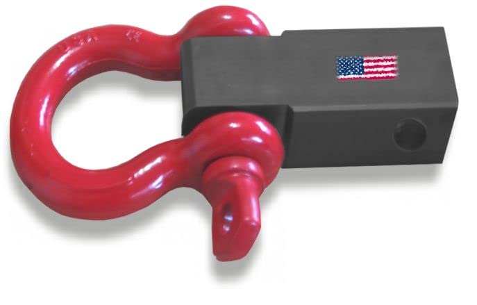 The Bigger One! MEGA Shackle Bracket (Class V 2-1/2" Hitch Receivers) w/ 8-1/2 TON Patriot Red MEGA D-Shackle (Off-Road Recovery)