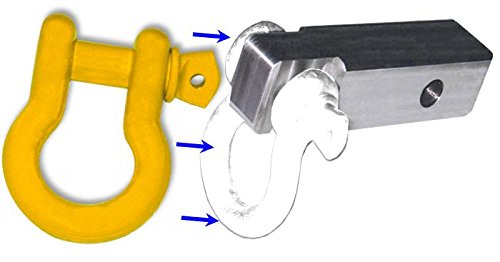BILLET4X4 2 inch (Steel) Receiver Bracket w/ 4-3/4 TON Safety Yellow Powdercoated D-Shackle & Locking Hitch Pin (Off-Road Recovery)