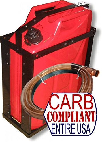 HD JERRY CAN HOLDER With CLASSIC 5 Gallon NATO Can (DOT, CARB and EPA approved for all 50 states) with Self-Priming Fuel Siphon