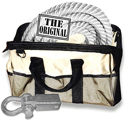 The Original Aussie Snatch Rope - 1 inch X 30 ft with Receiver Shackle Bracket and Heavy-Duty Carry Bag (4X4 Vehicle Recovery)