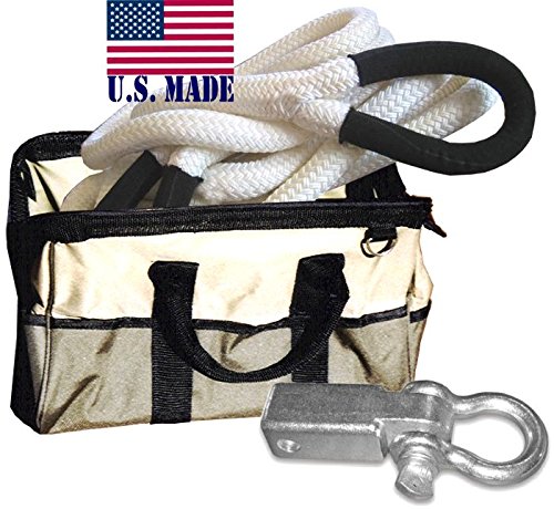 BILLET4X4 U.S. Made Kinetic Snatch Rope - 1 inch X 30 ft (The Original) with Receiver Shackle Bracket and Heavy-Duty Carry Bag (4X4 Vehicle Recovery)