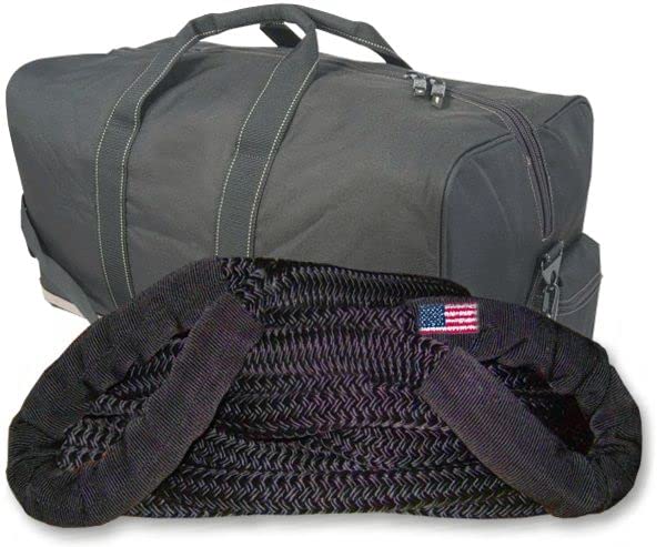 (Big Truck Recovery) U.S. Made 1-1/4 inch X 25 ft Kinetic Snatch Rope- Military-Grade - Black - with Heavy-Duty Carry Bag