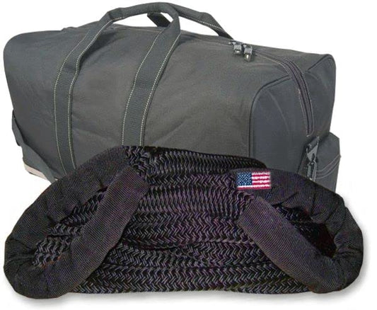 (Big Truck Recovery) U.S. Made 1-1/4 inch X 25 ft Kinetic Snatch Rope- Military-Grade - Black - with Heavy-Duty Carry Bag