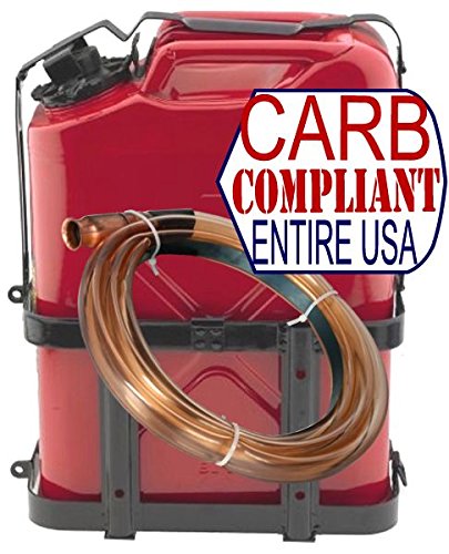 Universal JERRY CAN HOLDER with CLASSIC 5 Gallon NATO can (DOT, CARB and EPA approved for all 50 states) with Self-Priming Fuel Siphon