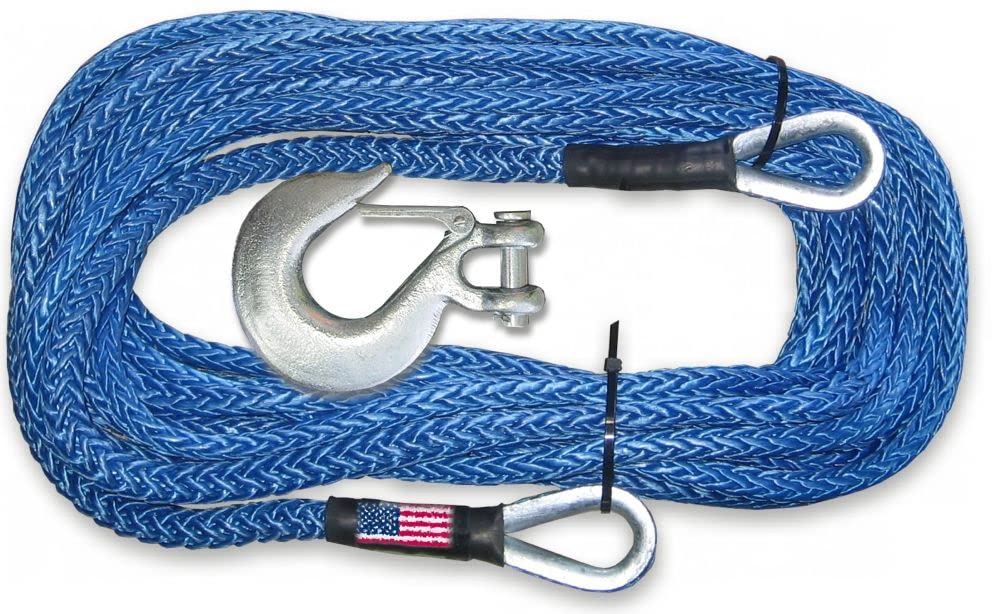 AMSTEEL Blue Winch Rope Extension U.S. Made 5/16 inch x 50 ft. (13,700lb Strength) with MEGA Hook (4X4 Vehicle Recovery)
