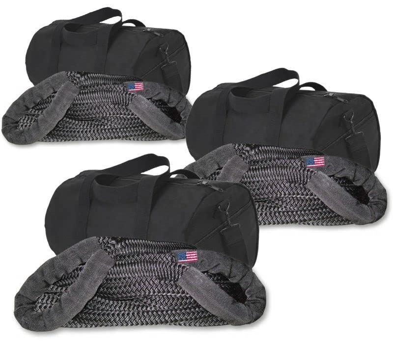 Bulk Order Qty 3 - U.S. Made Kinetic Snatch Rope Military-Grade - 1 inch X 30 ft w/Heavy-Duty Carry Bag (4X4 Extraction)
