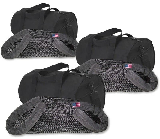 Bulk Order Qty 3 - U.S. Made Kinetic Snatch Rope Military-Grade - 1 inch X 30 ft w/Heavy-Duty Carry Bag (4X4 Extraction)