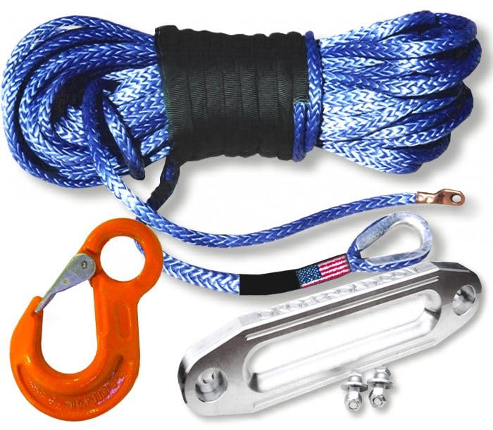 U.S. Made Synthetic Winchrope Kit - 3/8 inch x 100 feet with HD Winch Hook and Hawse Fairlead (4X4 Off-Road Vehicle Recovery)