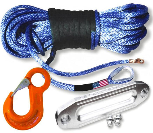 U.S. Made Synthetic Winchrope Kit - 3/8 inch x 100 feet with HD Winch Hook and Hawse Fairlead (4X4 Off-Road Vehicle Recovery)