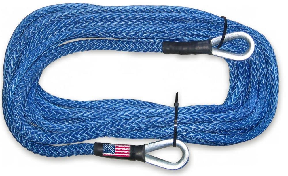 AMSTEEL Blue Winch Rope Extension U.S. Made 5/16 inch x 50 ft. (13,700lb Strength) with MEGA Hook (4X4 Vehicle Recovery)
